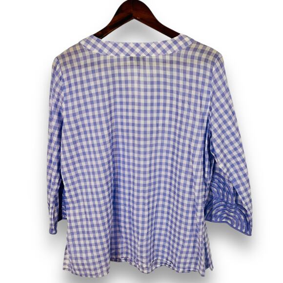 Talbots Preppy Coastal Cottagecore Blue Gingham Popover Top Cotton Large - Picture 4 of 9